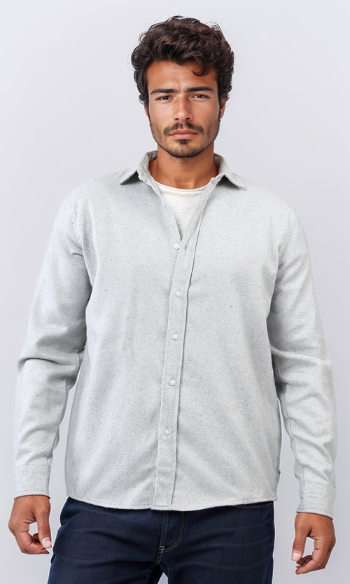 o203065 - Cotton Long Sleeves Button Down Shirt - Light Grey