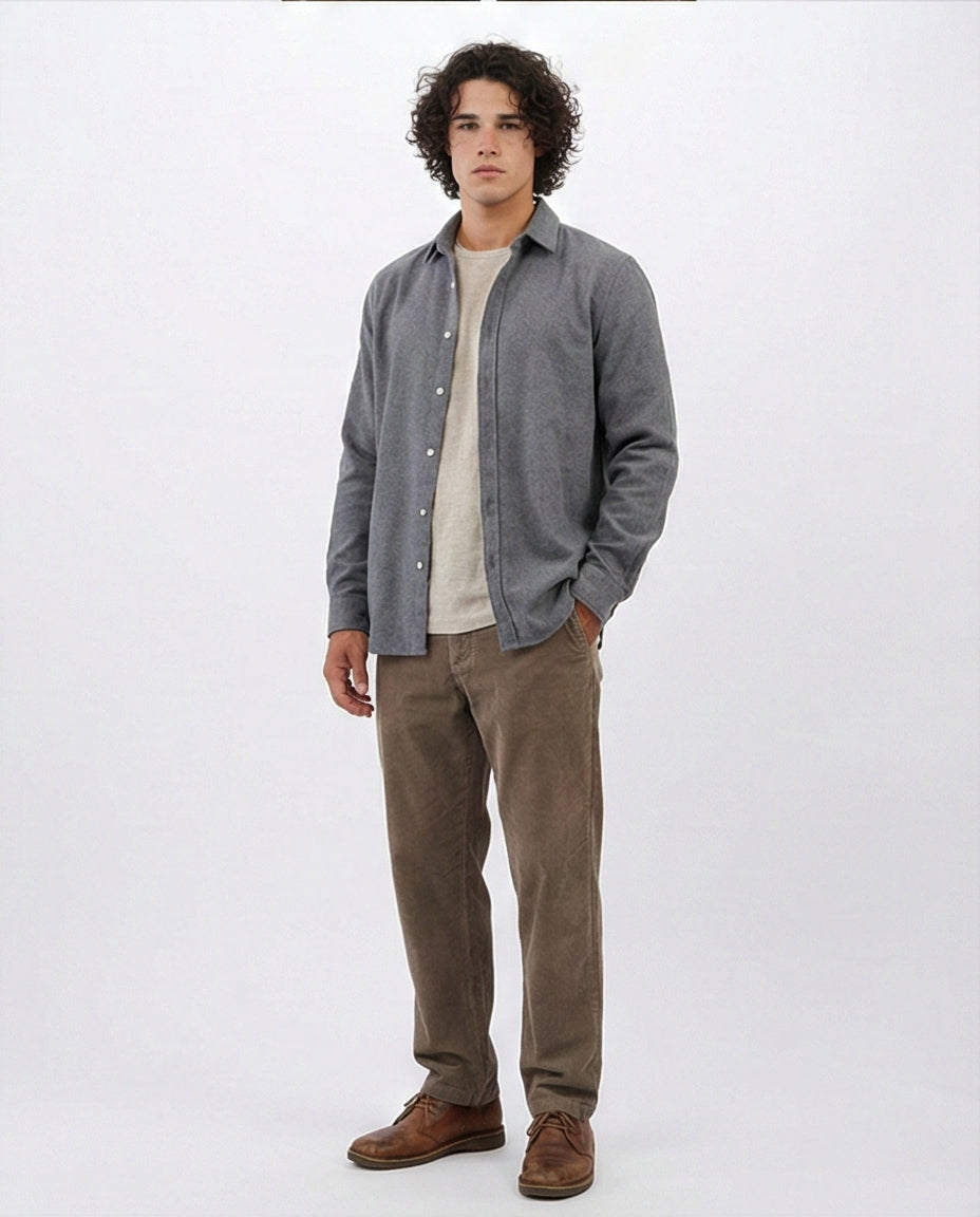 Heather Grey Classic Flannel Long Sleeve Shirt - O203066