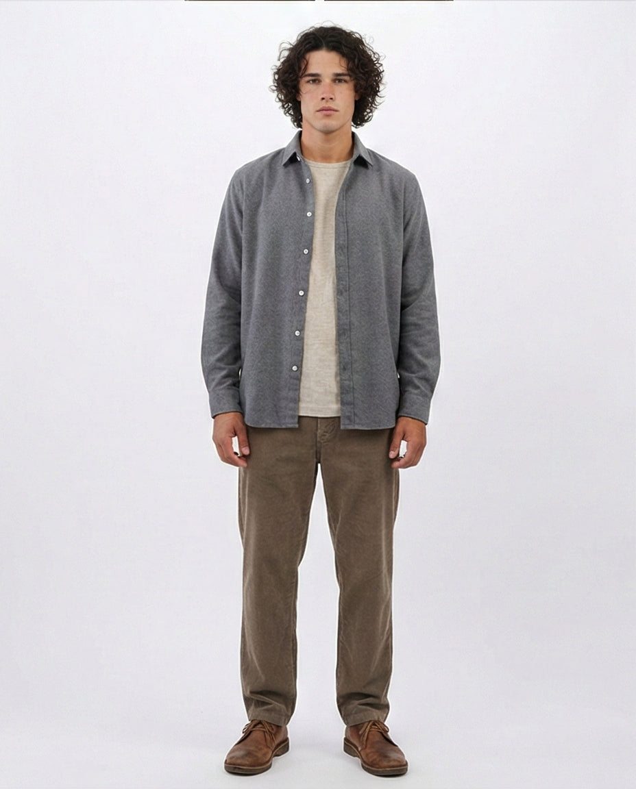 Heather Grey Classic Flannel Long Sleeve Shirt - O203066