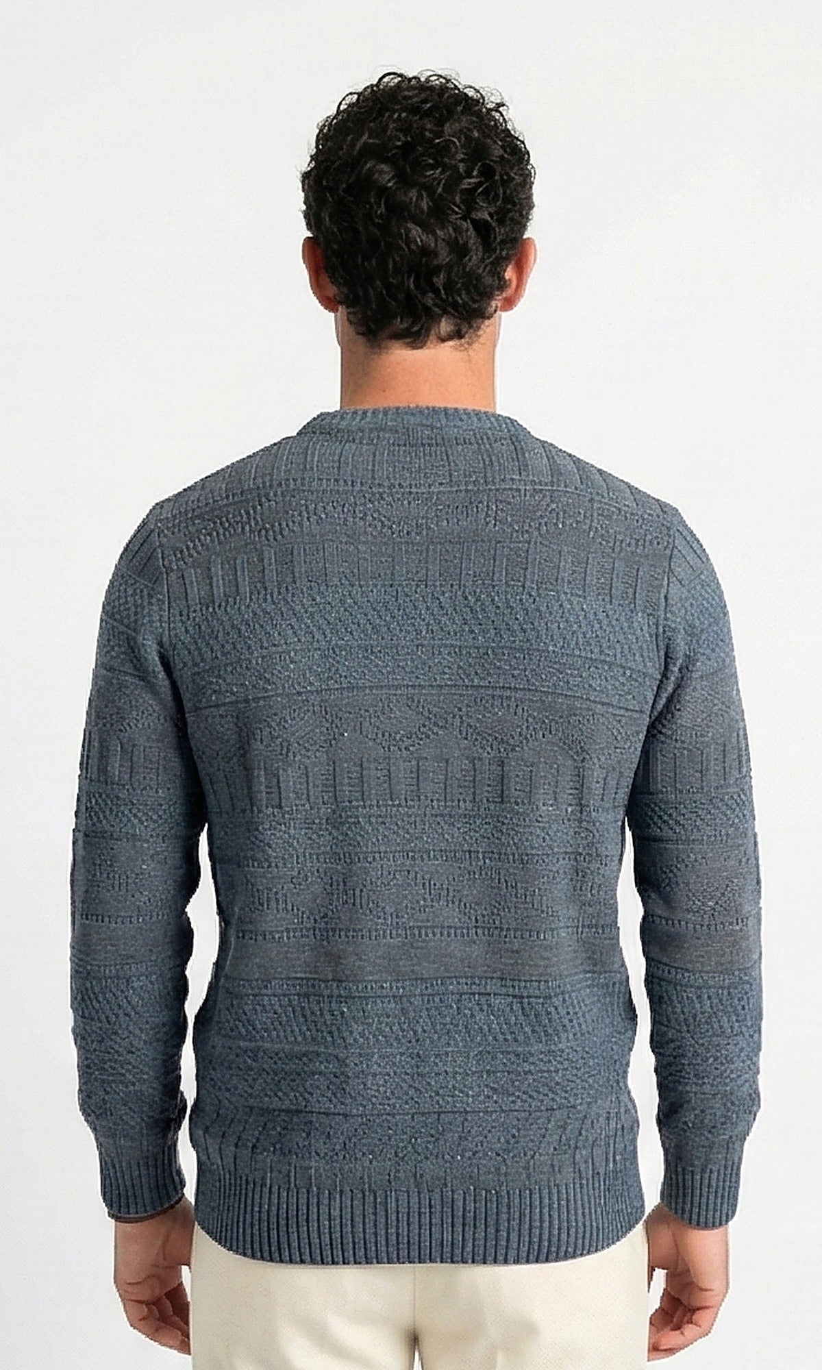 Textured Multi-Stitch Crew Neck Pullover in Teal Grey - O203068