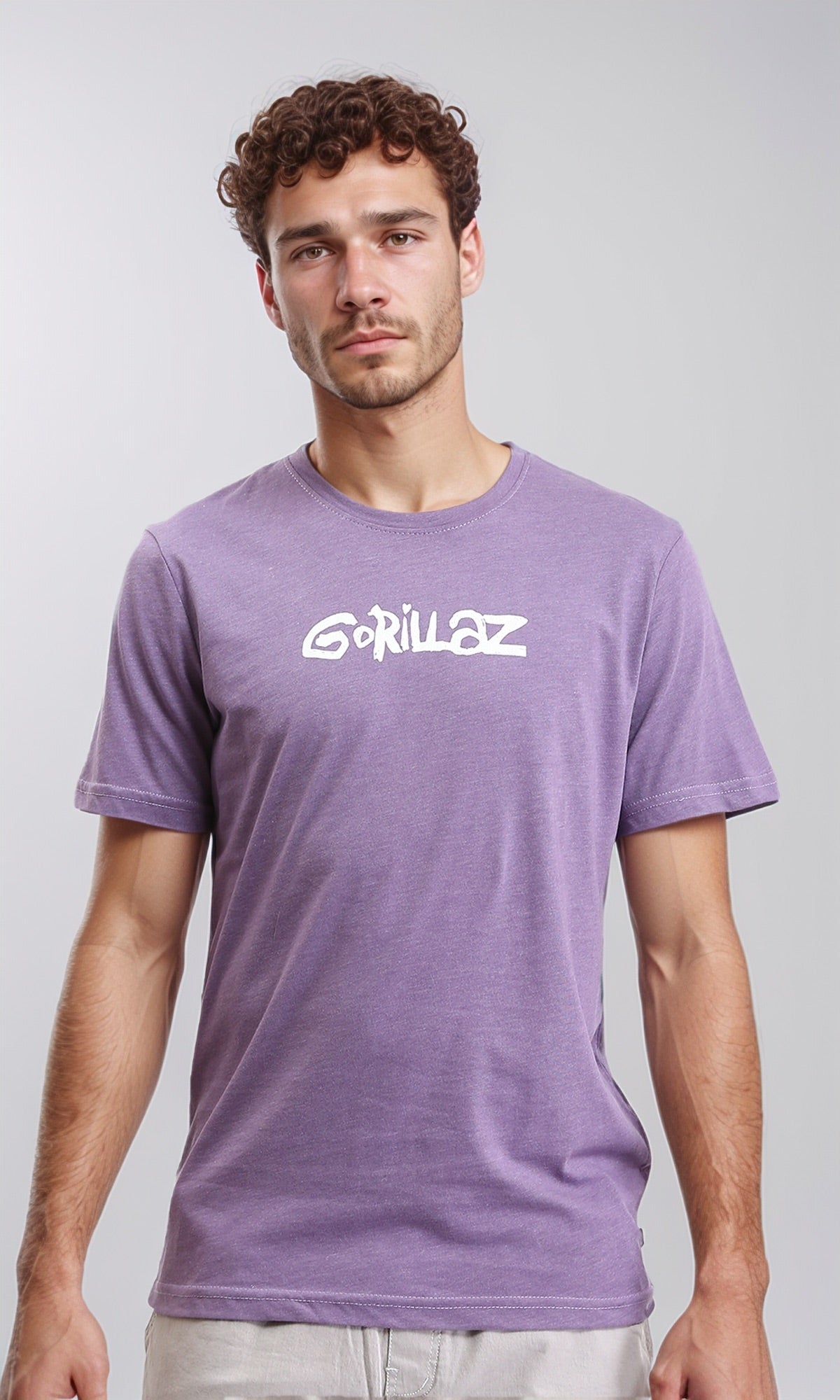 "gorillaz" Printed Regular Fit Tee - Heather Light Purple