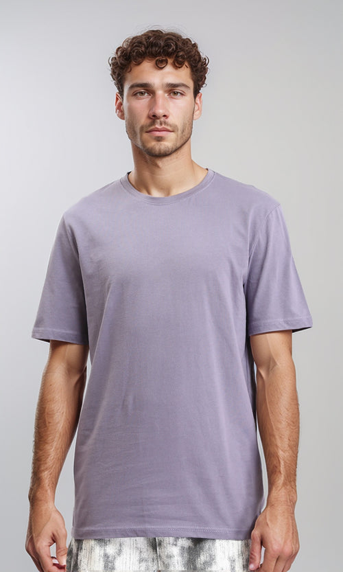 Round Neck Solid Basic Tee - Dusty Lavender