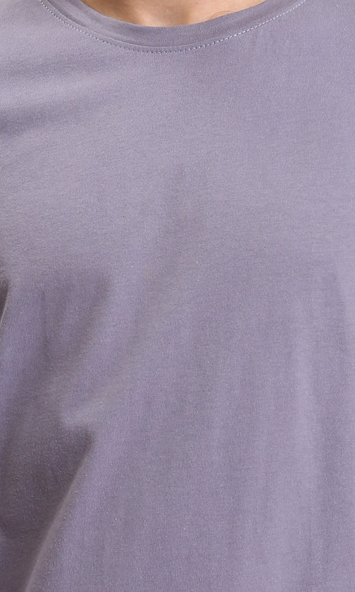 O203075 - Round Neck Solid Basic Tee - Dusty Lavender