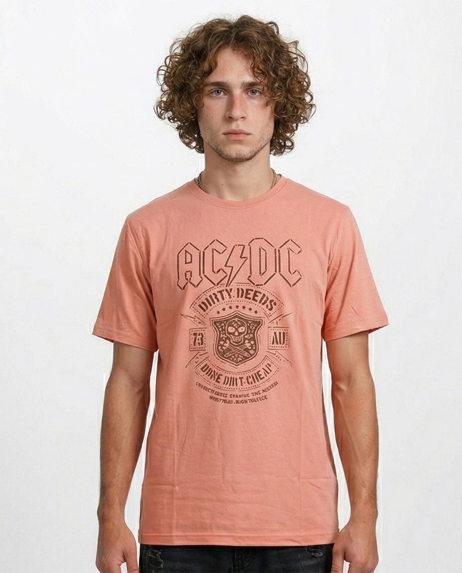 Ravin Men’s AC/DC "Dirty Deeds Done Dirt Cheap" Vintage Graphic T-Shirt - Muted Coral - O203078