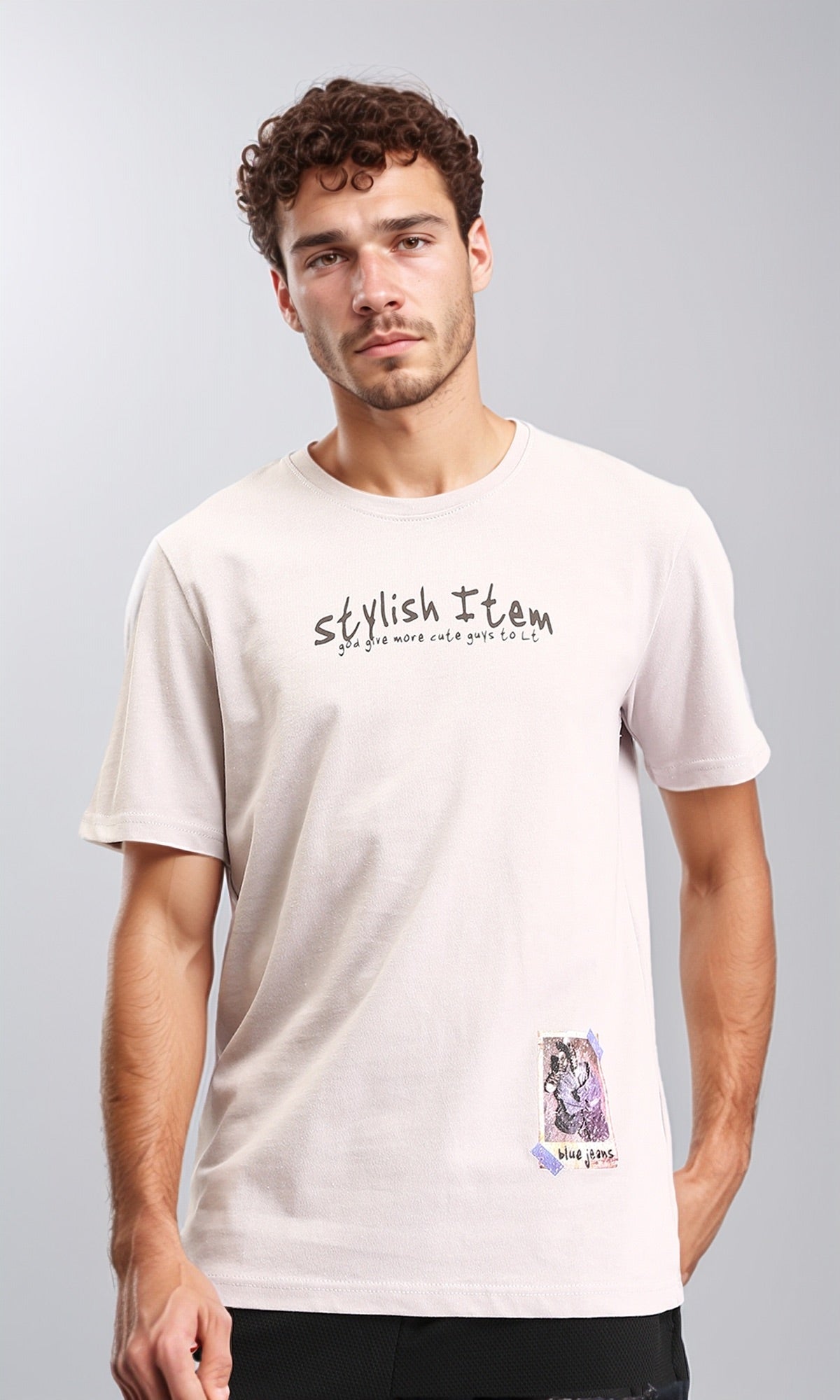 "stylish Team" Short Sleeves Slip On Tee - Light Beige