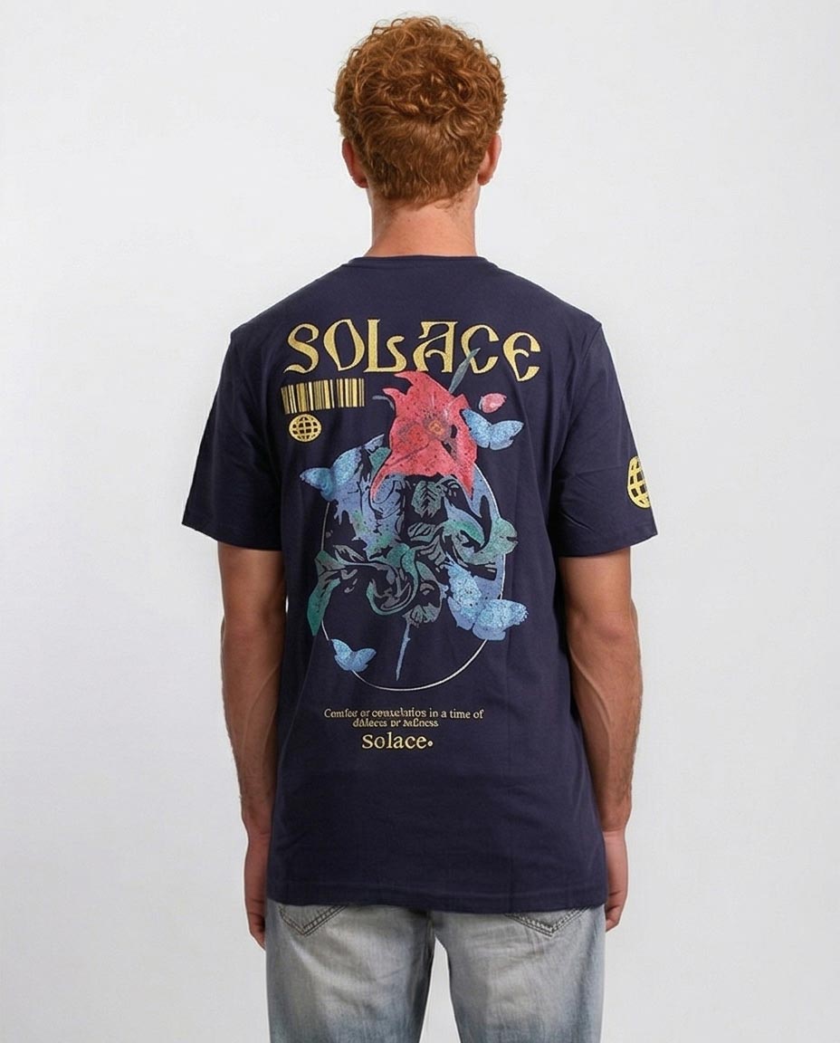 Ravin Solace Collection: Navy Blue Butterfly & Floral Graphic Tee - O203085