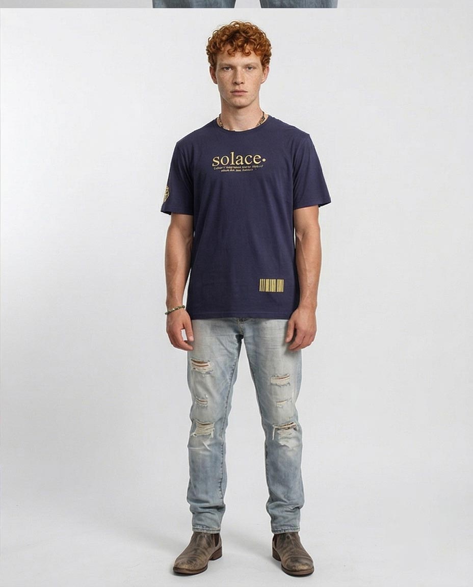 Ravin Solace Collection: Navy Blue Butterfly & Floral Graphic Tee - O203085