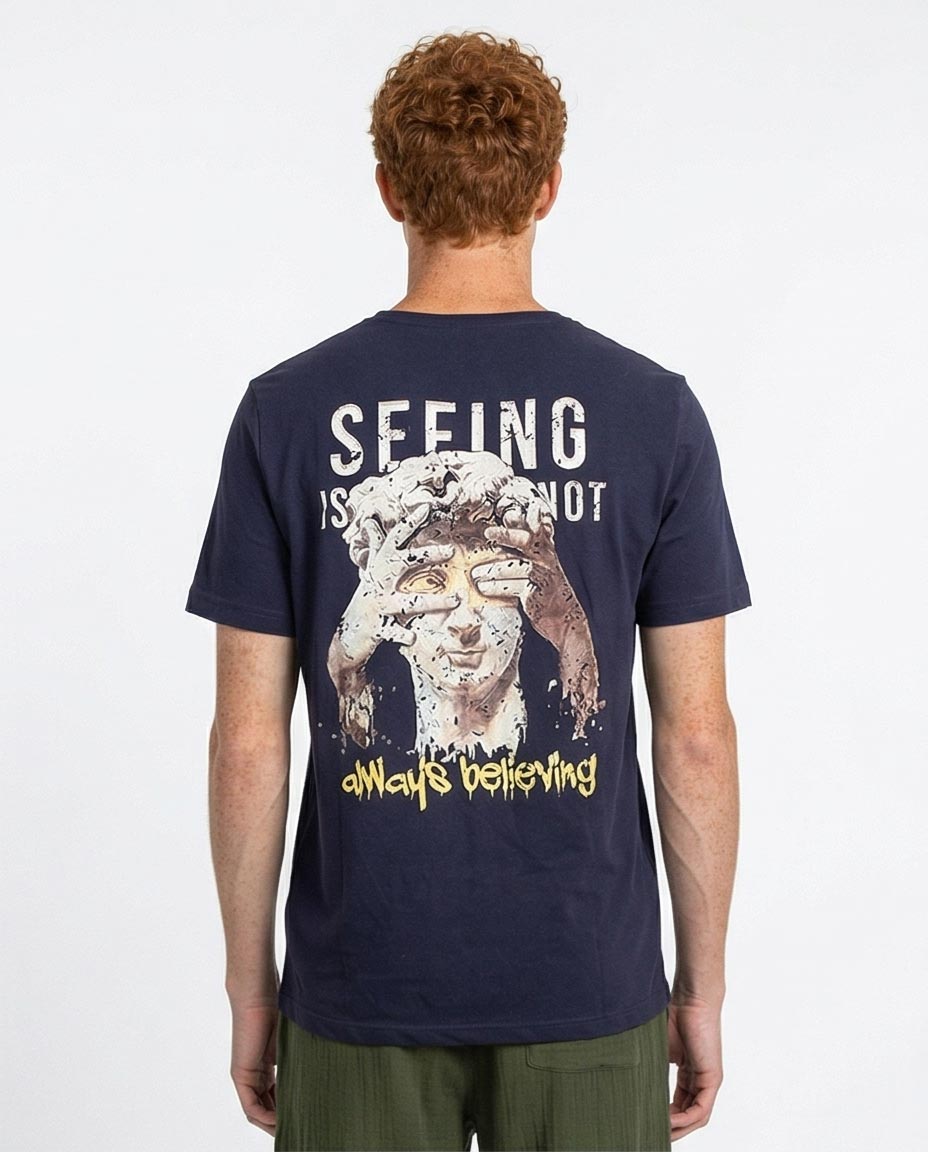 تيشيرت بقصة عادية بطبعة جرافيك كلمة "Always Believing" – كحلي داكن - o203087