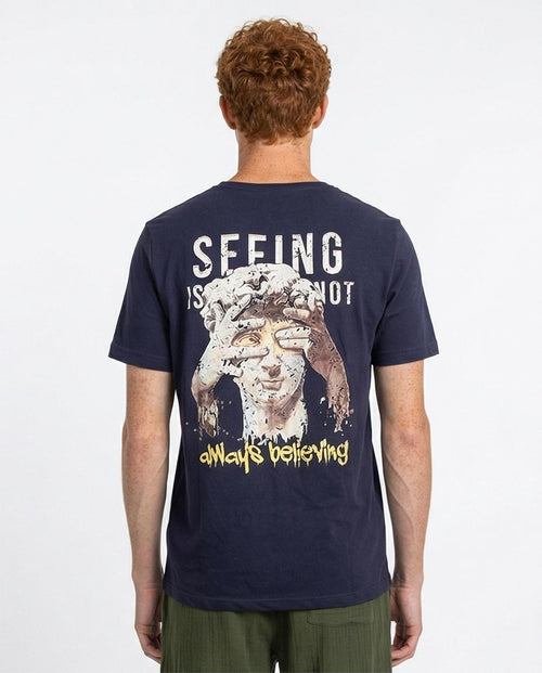 تيشيرت بقصة عادية بطبعة جرافيك كلمة "Always Believing" – كحلي داكن - o203087