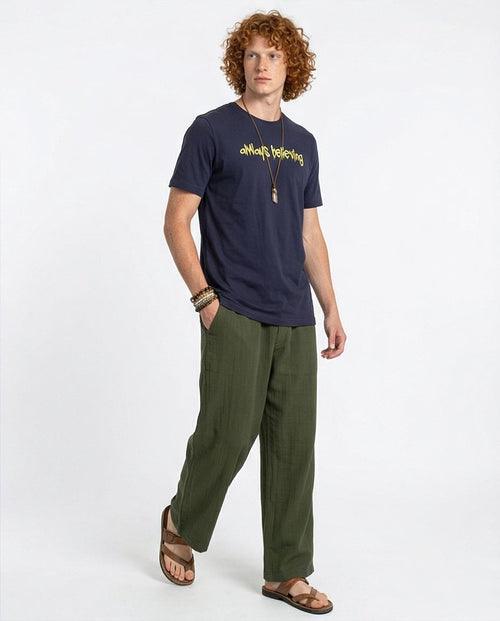 تيشيرت بقصة عادية بطبعة جرافيك كلمة "Always Believing" – كحلي داكن - o203087