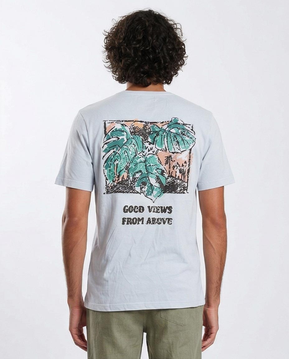 تيشيرت رجالي من رافين "Good Views From Above" بطبعة مونسترا باللون الأزرق الثلجي - O203088