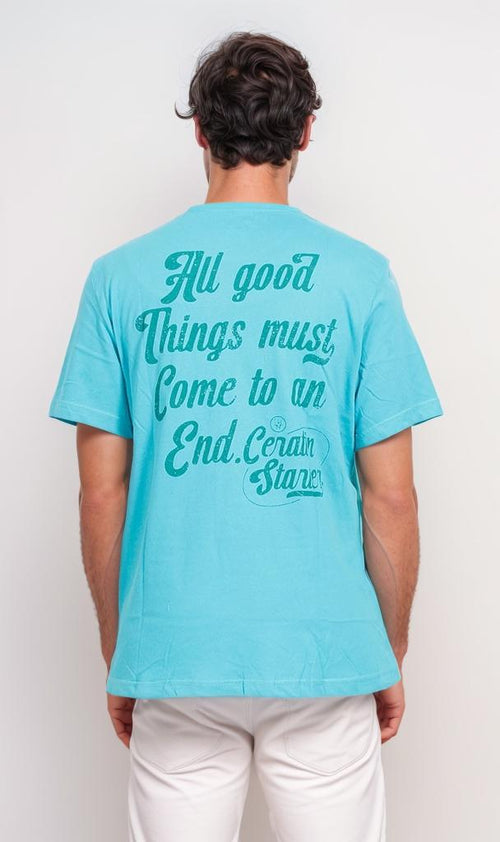 O203092 - Typography Graphic T-Shirt – Cyan Blue
