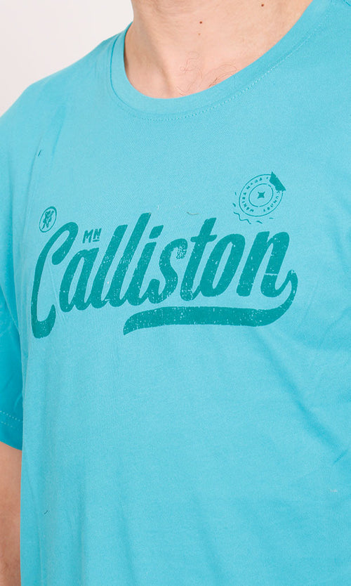 O203092 - Typography Graphic T-Shirt – Cyan Blue