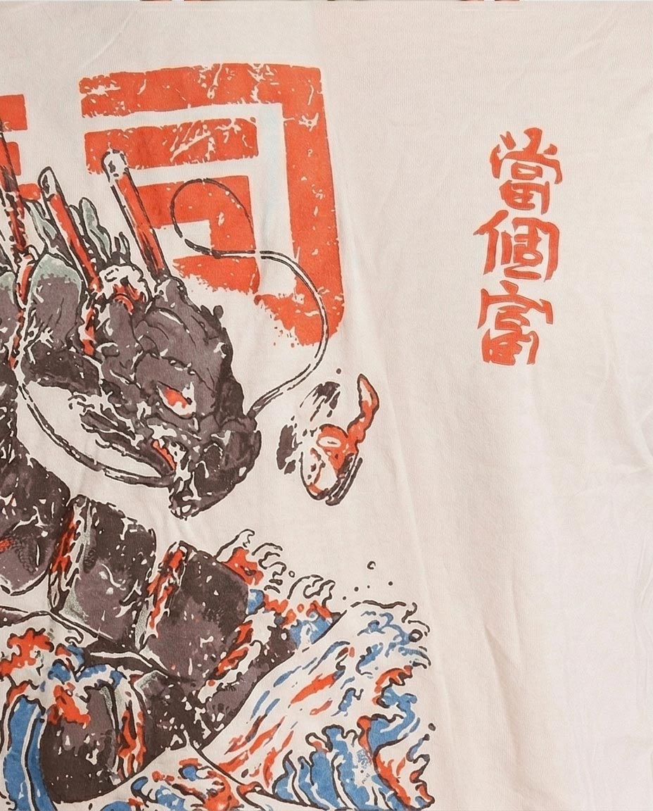 تي شيرت رافين دراجون سوشي بجرافيك كبير الحجم - ملابس الشارع بخط ياباني - تي شيرت بوهو عصري بيج - O203093
