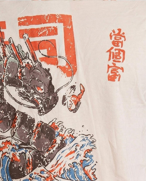 تي شيرت رافين دراجون سوشي بجرافيك كبير الحجم - ملابس الشارع بخط ياباني - تي شيرت بوهو عصري بيج - O203093