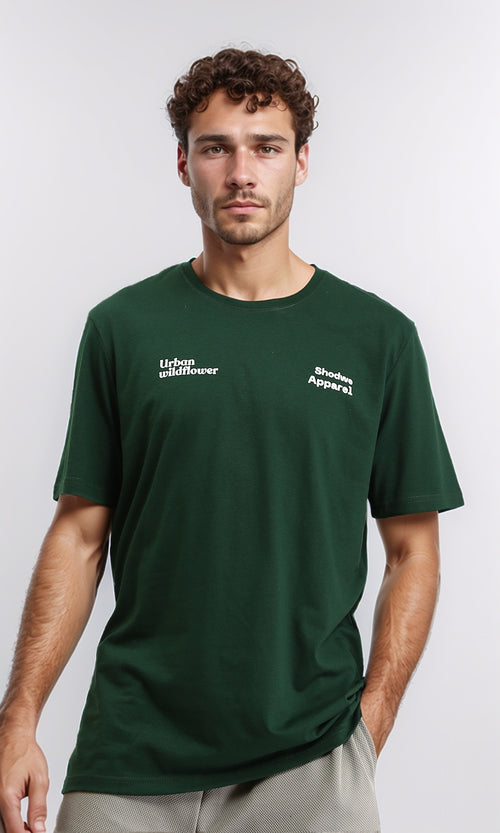 O203096 - "Wild Flower" Slip On Printed Tee - Dark Green