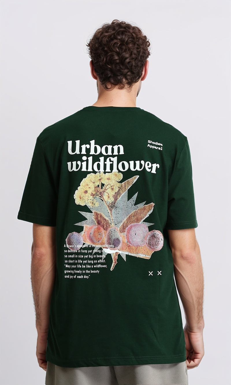 O203096 - "Wild Flower" Slip On Printed Tee - Dark Green