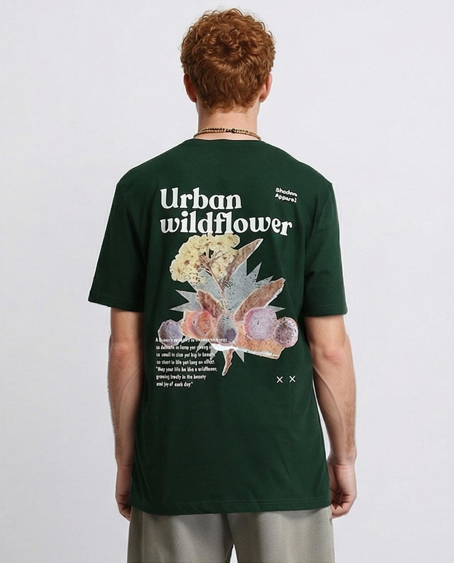 تيشيرت رجالي من رافين بتصميم Urban Wildflower - لون أخضر داكن - ملابس الشارع - O203096