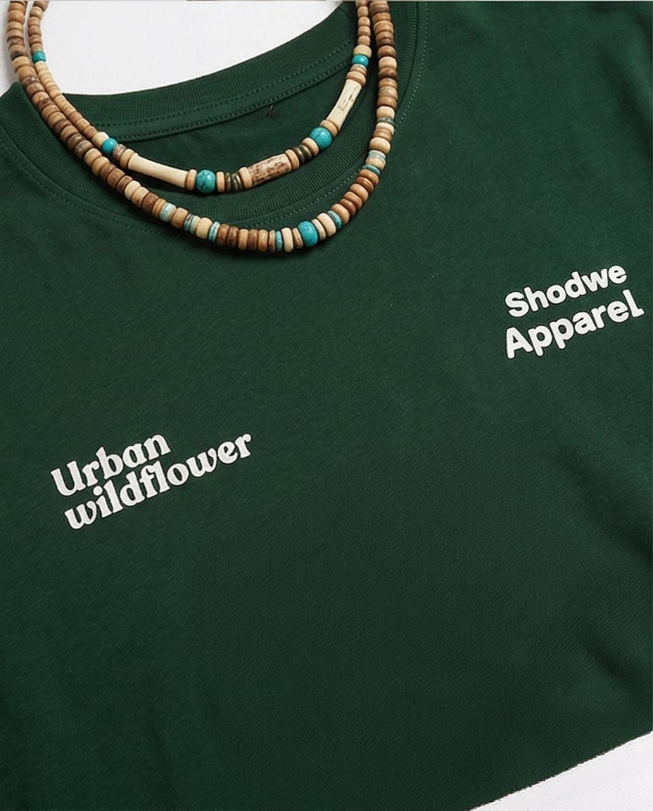 تيشيرت رجالي من رافين بتصميم Urban Wildflower - لون أخضر داكن - ملابس الشارع - O203096