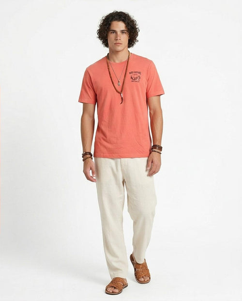 تيشيرت رافين رجالي مطبوع عليه رسومات Wild Nature Wanderlust - لون مرجاني باهت - O203099