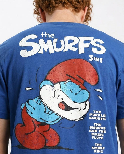 Ravin x السنافر تي شيرت قطن بقصة عادية مطبوع 3 في 1 – أزرق داكن - O203103