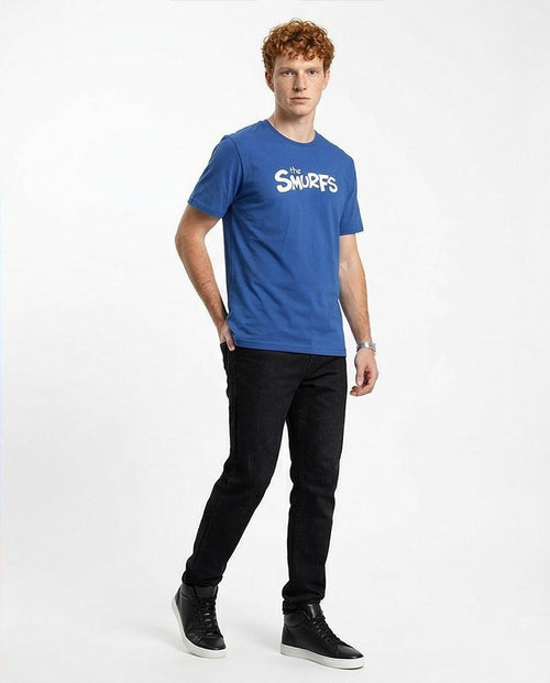 Ravin x السنافر تي شيرت قطن بقصة عادية مطبوع 3 في 1 – أزرق داكن - O203103