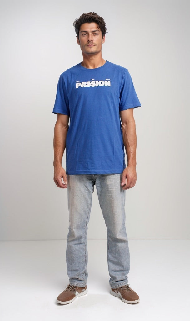 Ravin Men's Blue Graphic Print Crew Neck T-Shirt