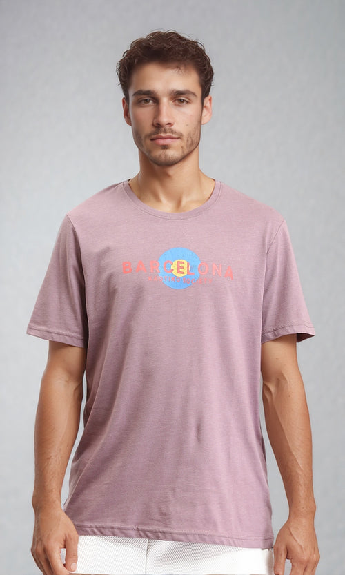 O203107 - "Barcelona" Printed Slip On Tee - Dusty Rose