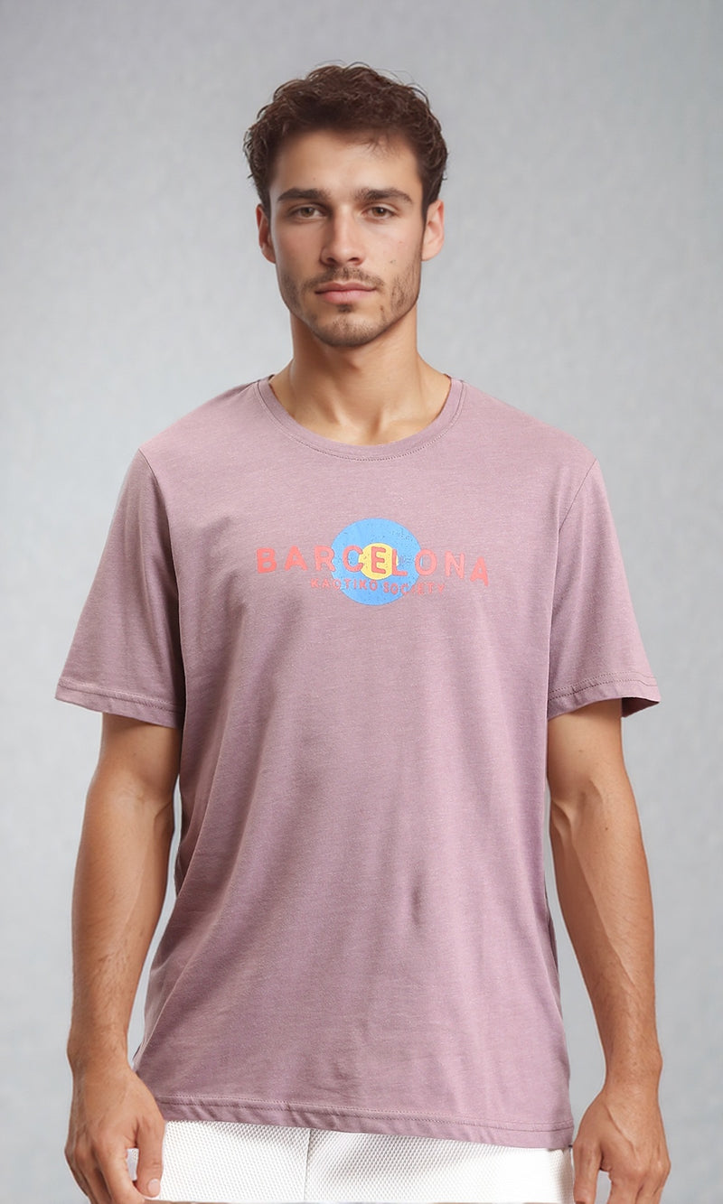 O203107 - "Barcelona" Printed Slip On Tee - Dusty Rose