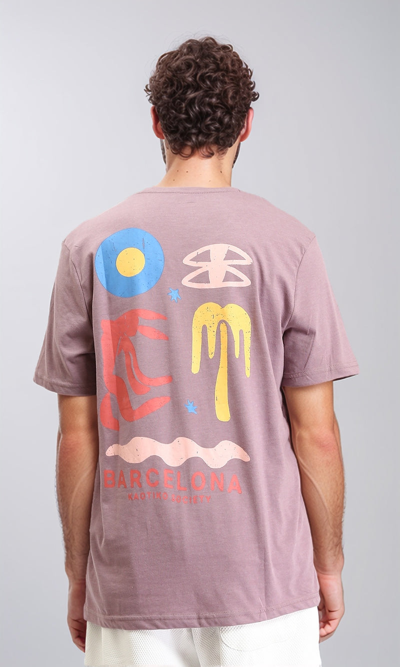 O203107 - "Barcelona" Printed Slip On Tee - Dusty Rose