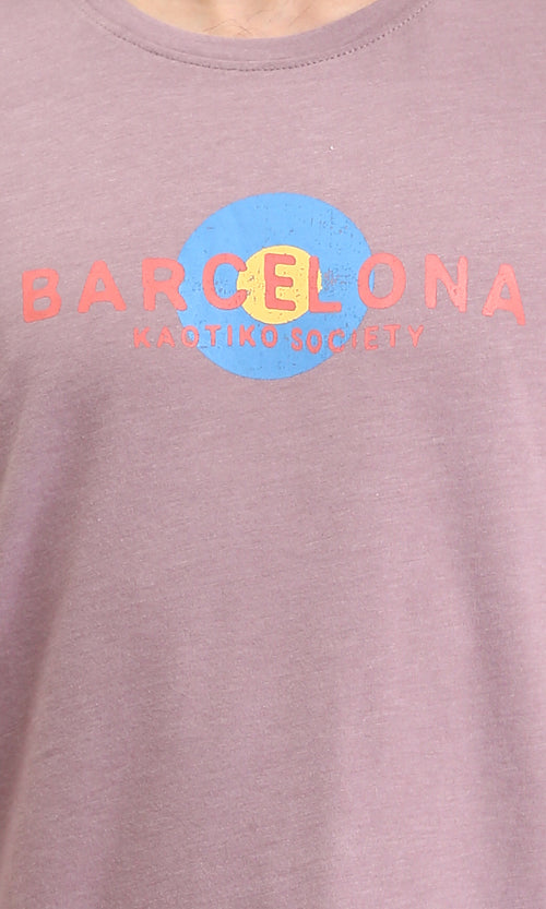 O203107 - "Barcelona" Printed Slip On Tee - Dusty Rose