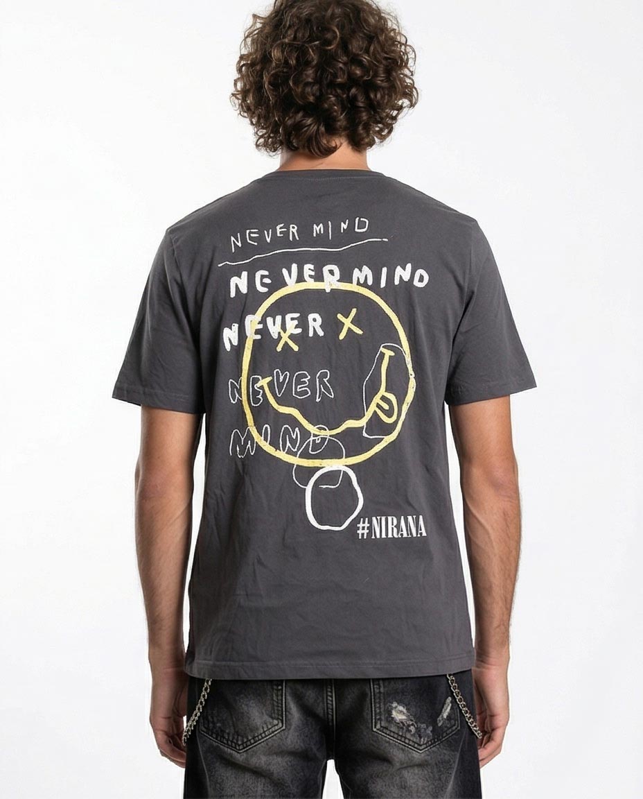 تيشيرت رجالي من رافين بتصميم "نيرفانا نيفرمايند" - تيشيرت غرانج فينتاج بلون فحمي - O203108