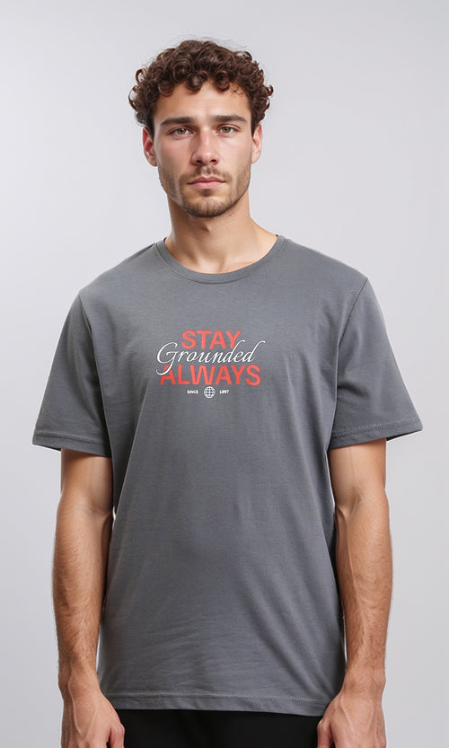 O203110 - Front Print Short Sleeves Tee - Dark Grey