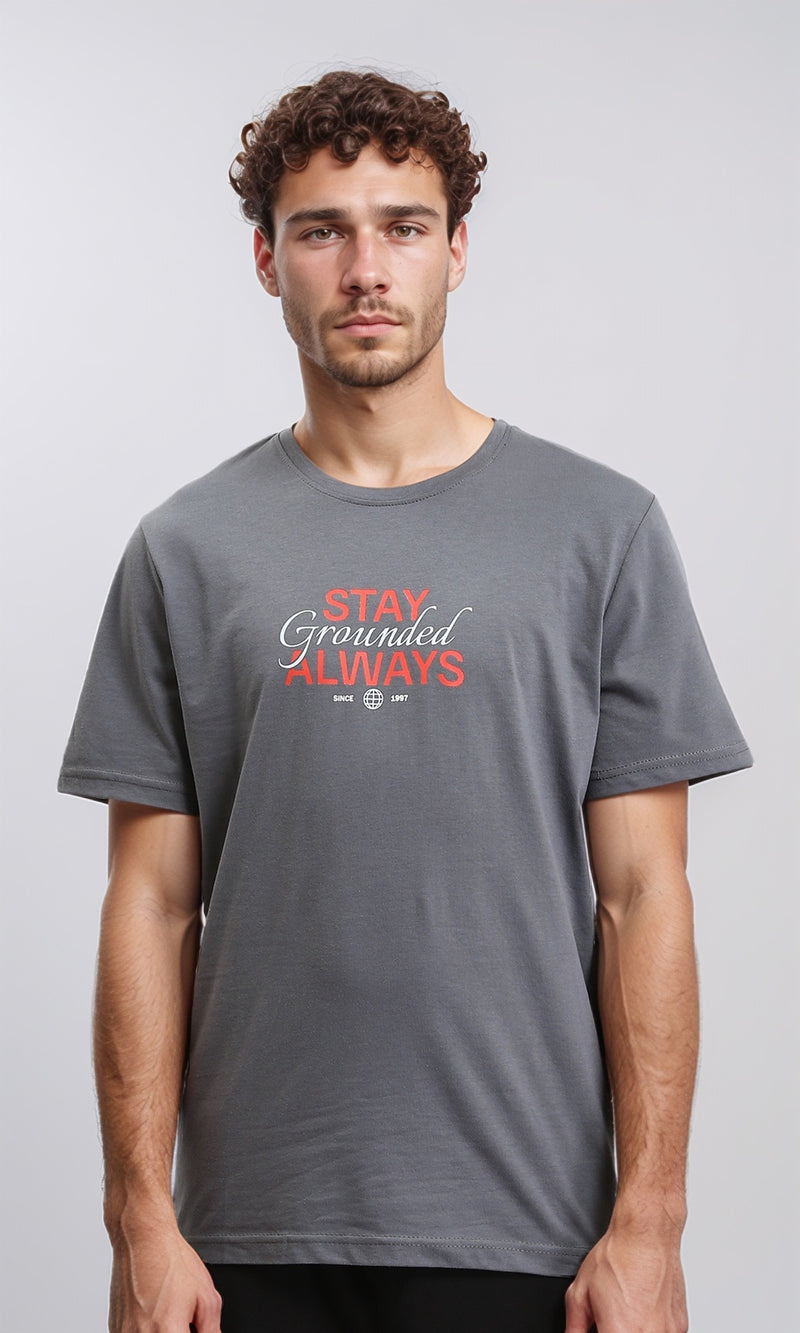 O203110 - Front Print Short Sleeves Tee - Dark Grey