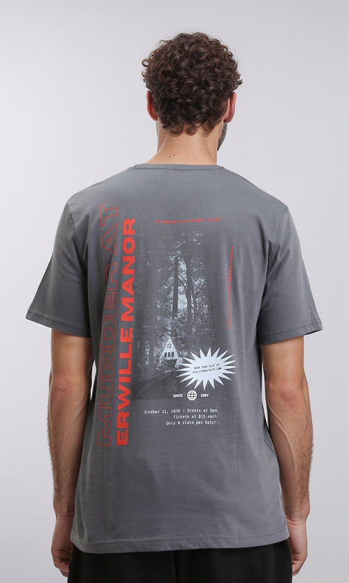 O203110 - Front Print Short Sleeves Tee - Dark Grey