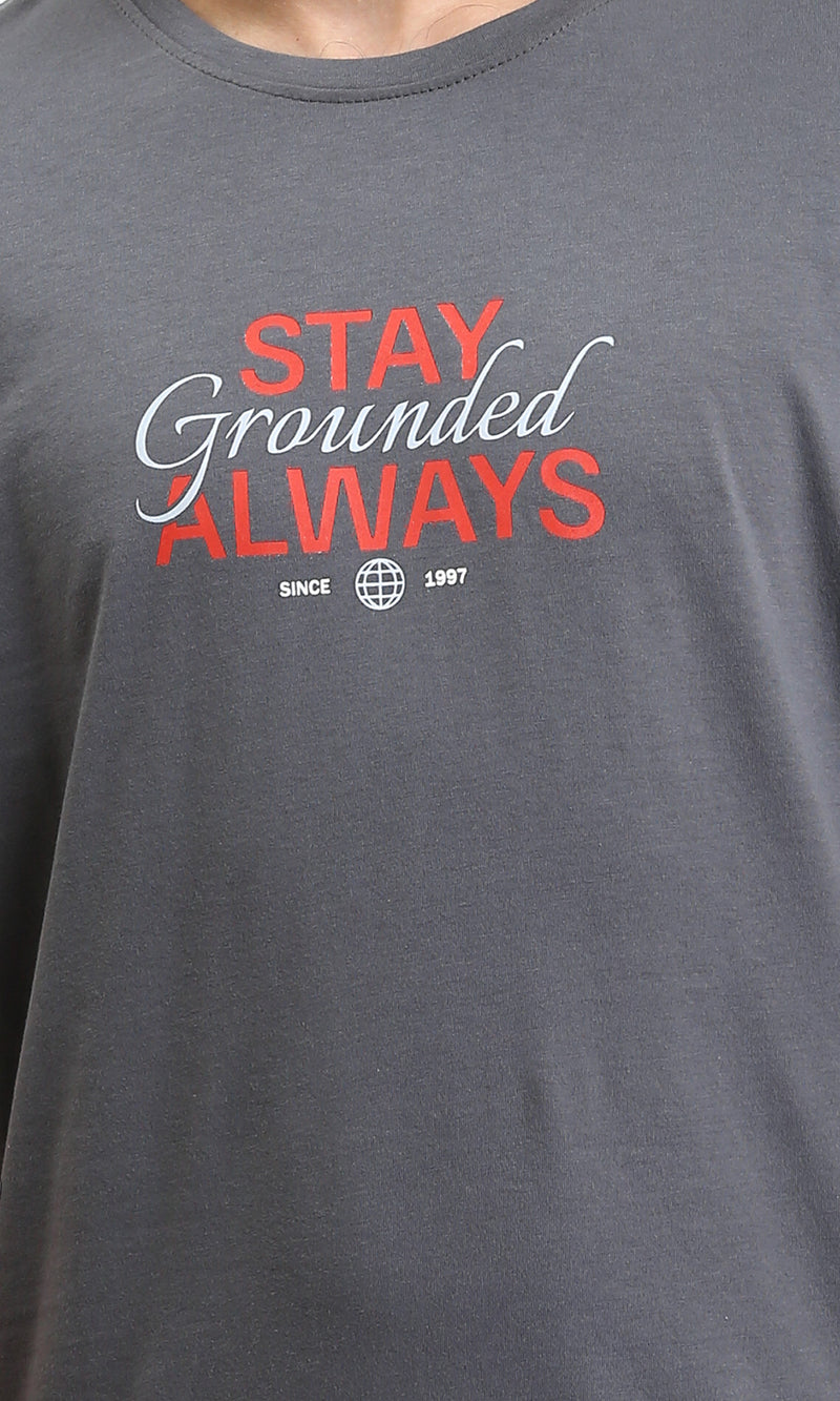 O203110 - Front Print Short Sleeves Tee - Dark Grey