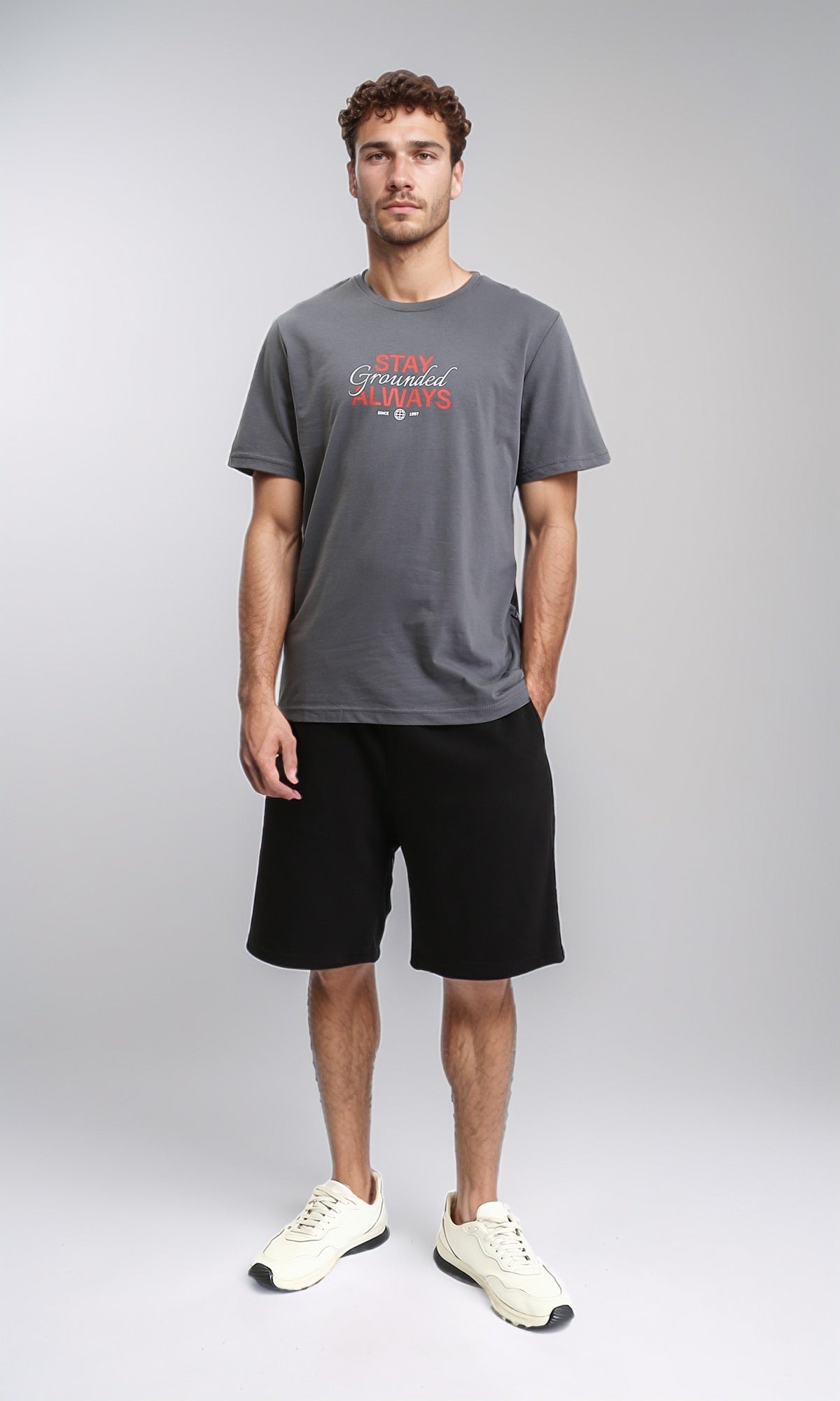 O203110 - Front Print Short Sleeves Tee - Dark Grey