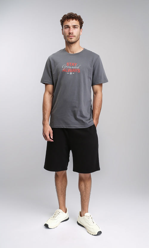 O203110 - Front Print Short Sleeves Tee - Dark Grey