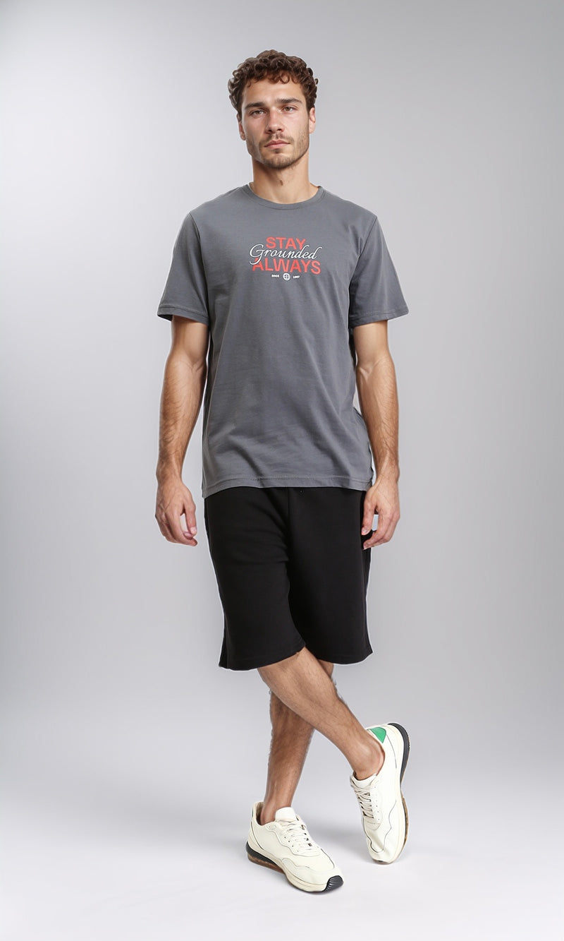 O203110 - Front Print Short Sleeves Tee - Dark Grey