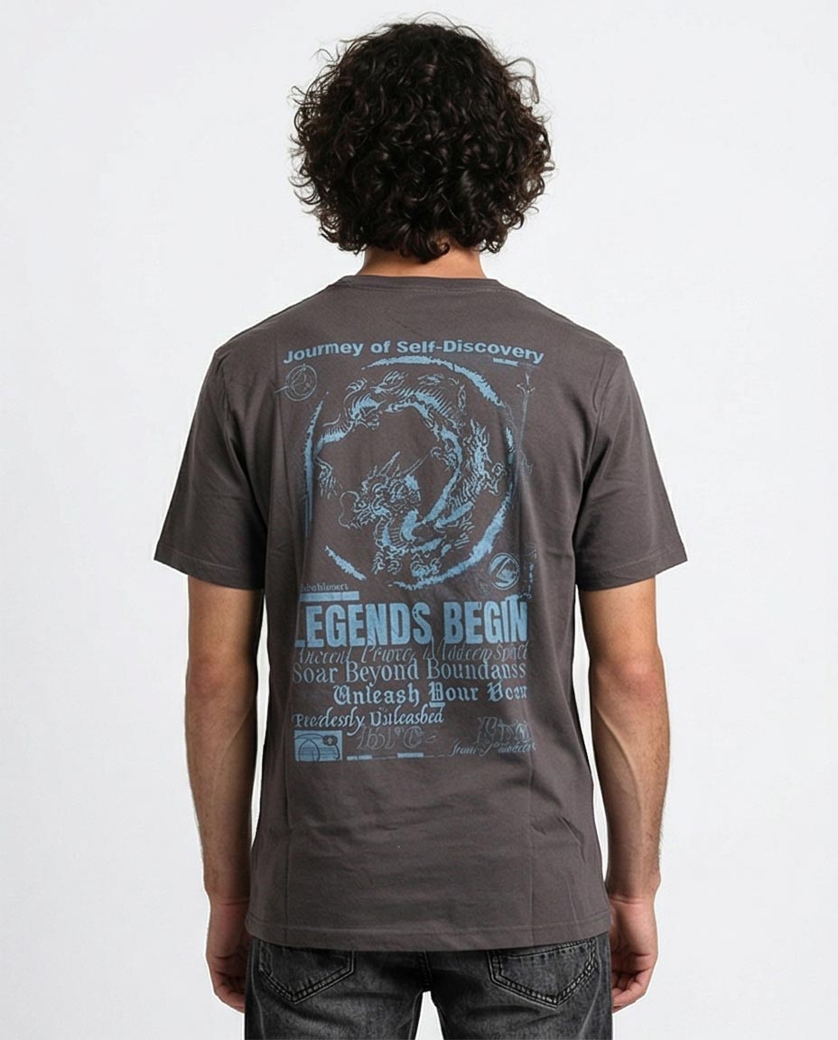 Ravin Men’s "Legends Begin" Dragon Graphic T-Shirt – Charcoal Grey Streetwear Tee- O203111