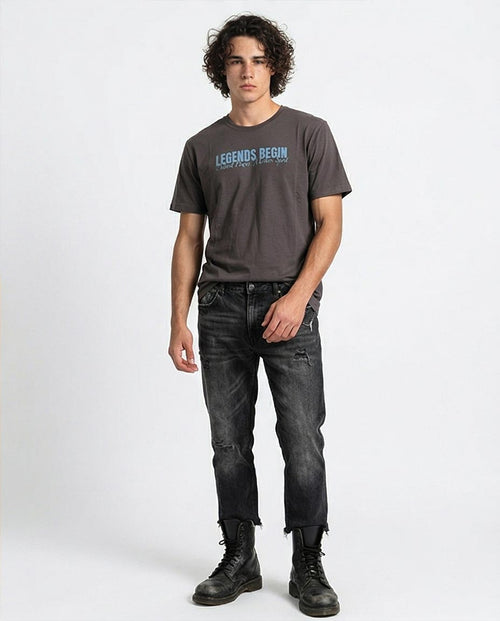 تي شيرت رافين رجالي "بداية الأساطير" بطبعة تنين - تي شيرت ستريت وير باللون الرمادي الفحمي - O203111