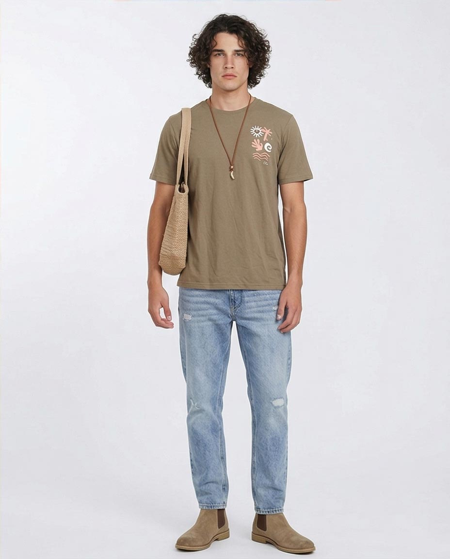 Ravin Men’s Define Creativity Graphic T-Shirt – Khaki Modern Boho Tee - O203112