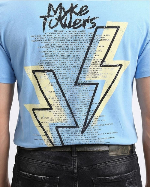 تيشيرت رجالي من رافين بطبعة مايك تاورز - أزرق فاتح برقبة دائرية وتصميم بولت مطبوع على الظهر - O203117