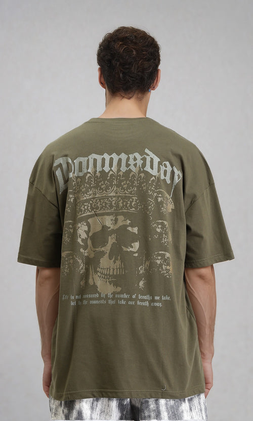 O203120 - Printed Elbow Sleeves Casual Tee - Dark Olive