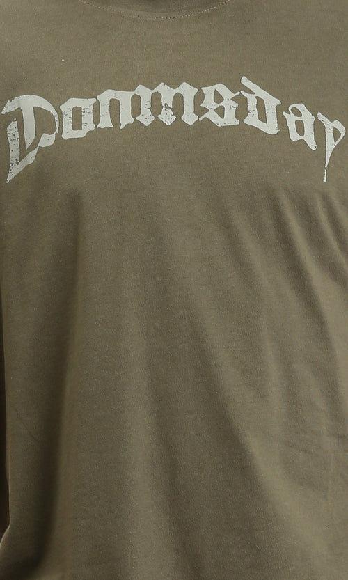 O203120 - Printed Elbow Sleeves Casual Tee - Dark Olive