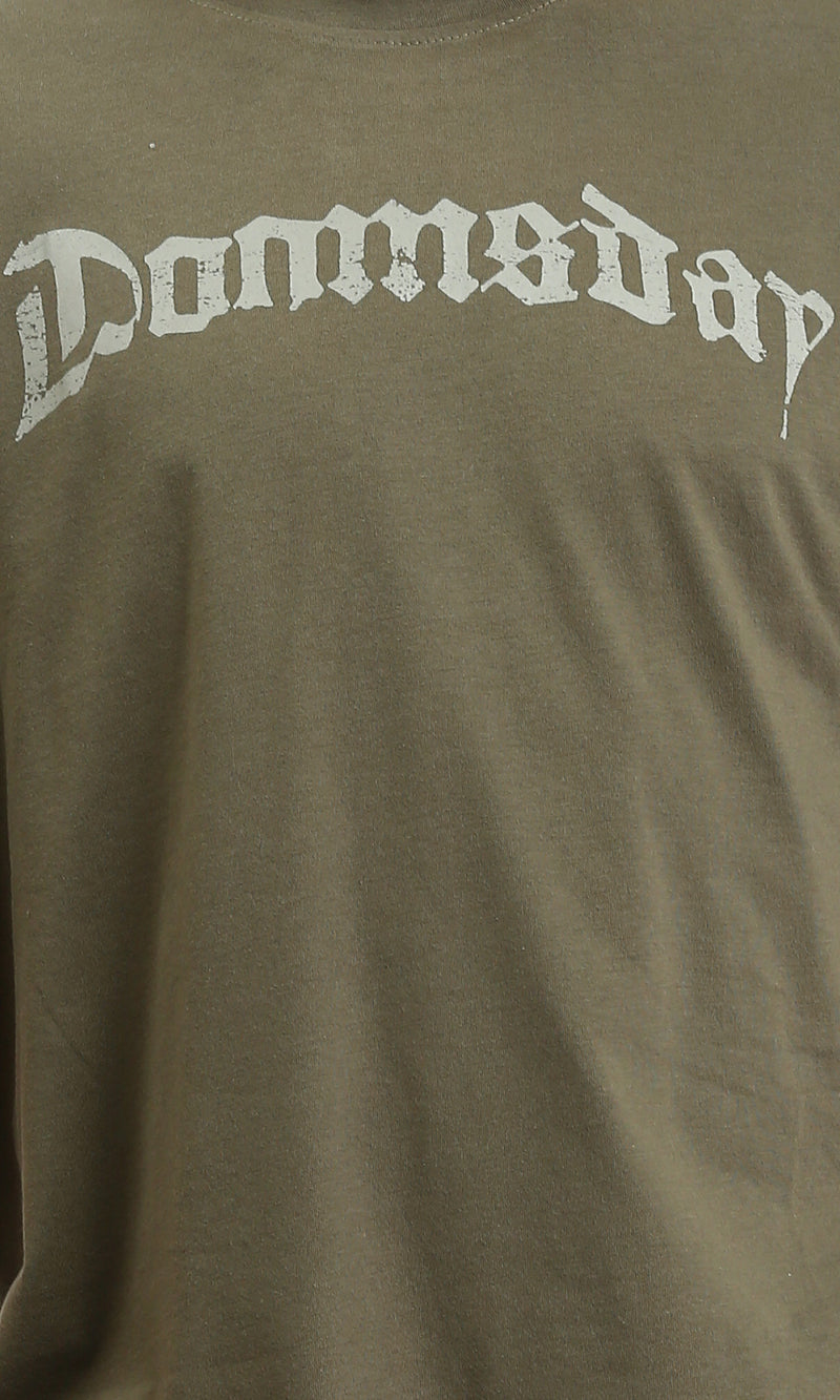 O203120 - Printed Elbow Sleeves Casual Tee - Dark Olive