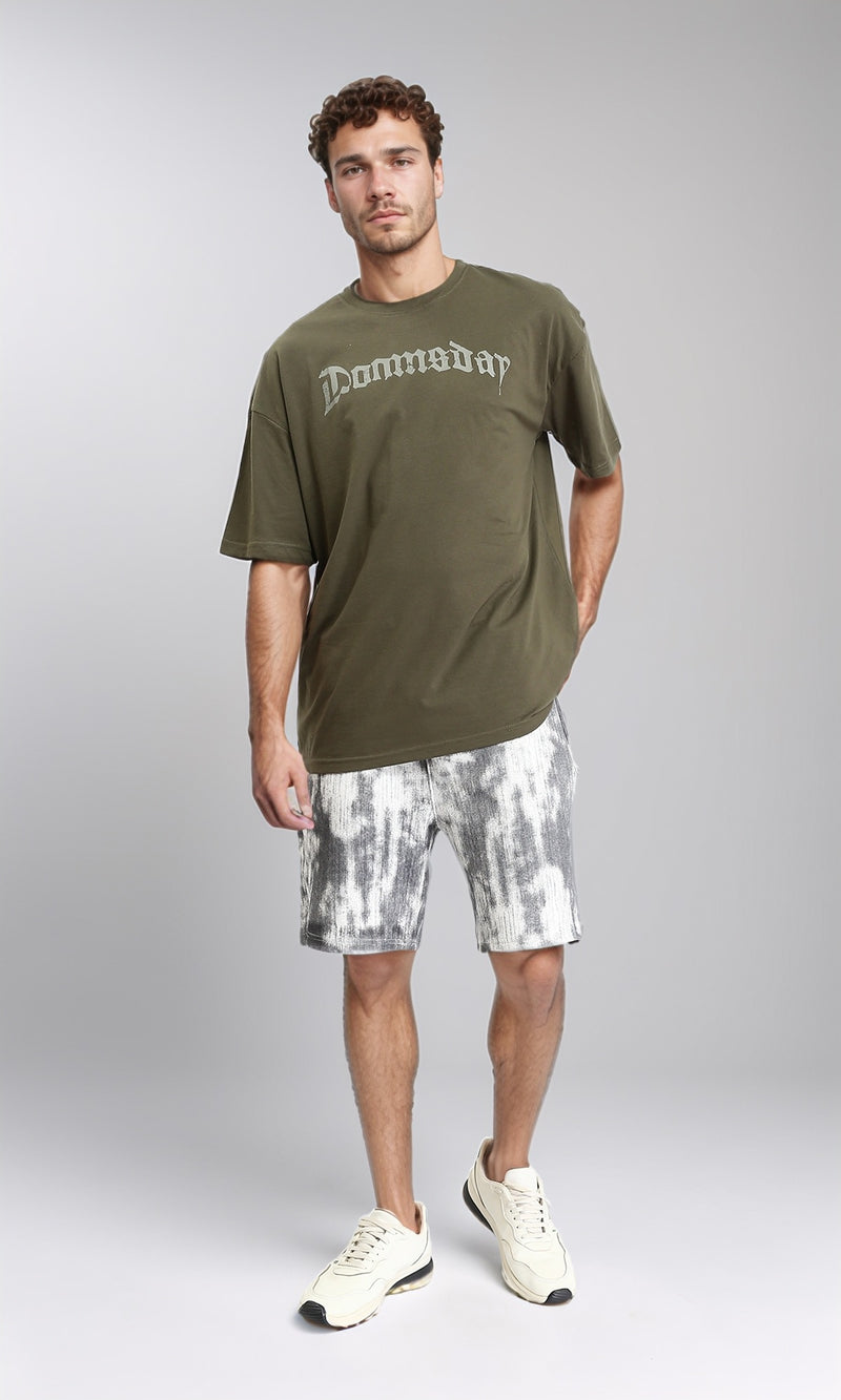 O203120 - Printed Elbow Sleeves Casual Tee - Dark Olive