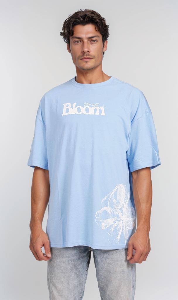 O203121 - Floral "Bloom Yourself" Oversized T-Shirt – Light Blue