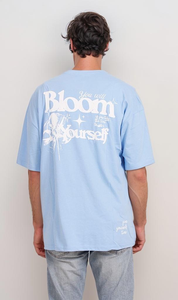 O203121 - Floral "Bloom Yourself" Oversized T-Shirt – Light Blue