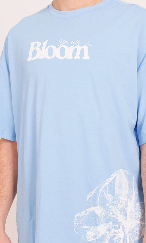 O203121 - Floral "Bloom Yourself" Oversized T-Shirt – Light Blue
